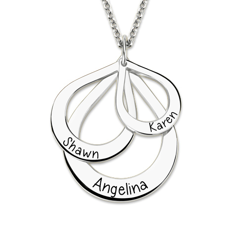 Engraved Drop Shaped Necklace Sterling Silver