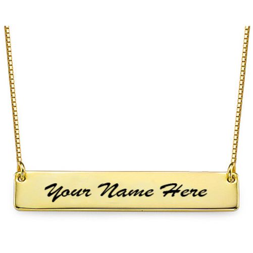 Engraved Name Bar Necklace Gold Plated