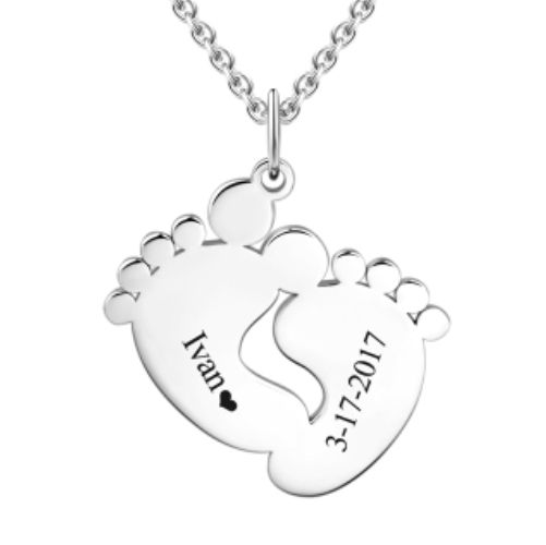 Personalized Baby Feet Necklace Silver