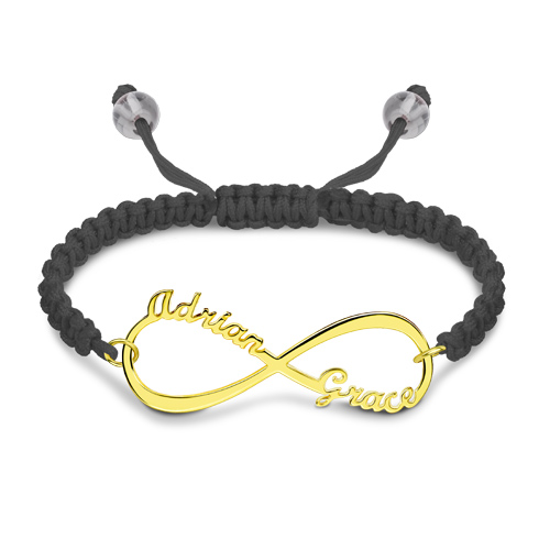 Infinity Two Names Cord Bracelet Gold Plated