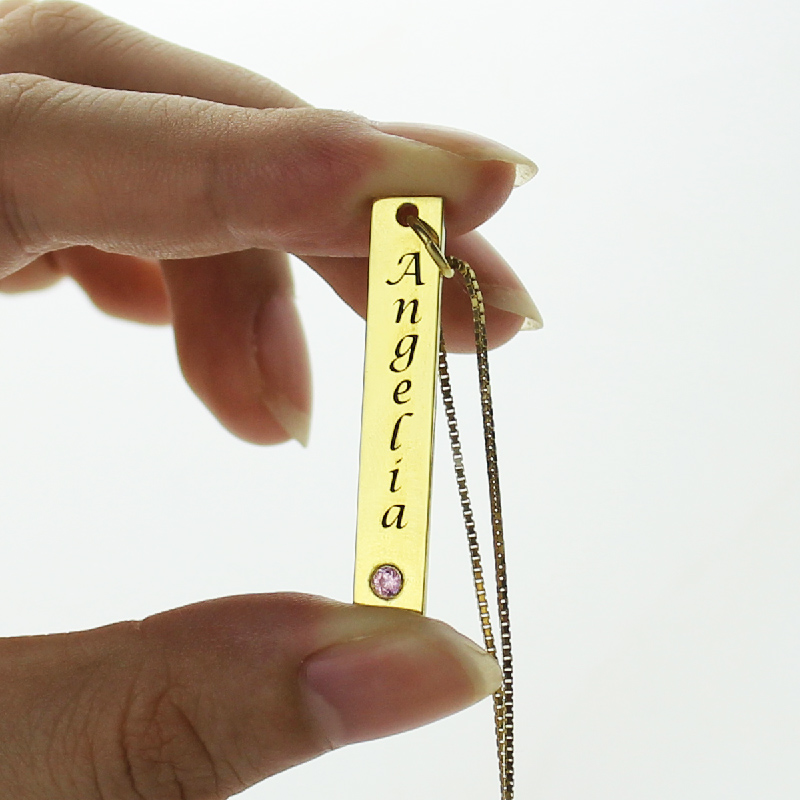 Personalized Name Tag Bar Necklace in Gold