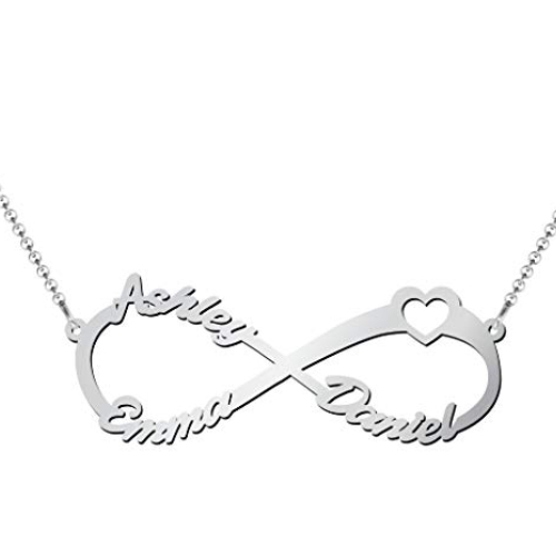 Heart Infinity Necklace Three Names Sterling Silver