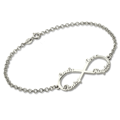 Infinity Four Names Bracelet In Sterling Silver