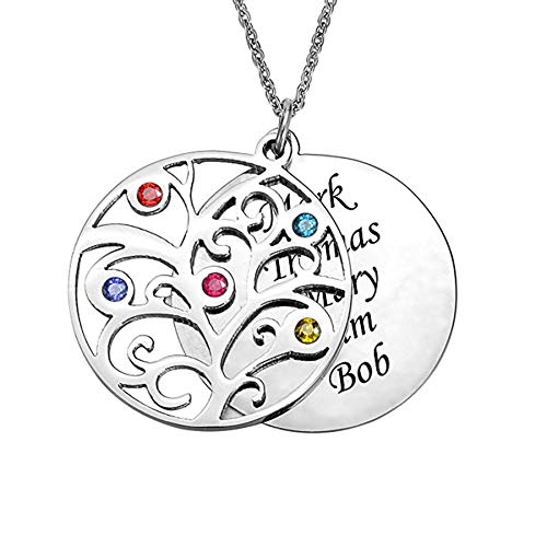 Engraved Personalized Family Tree Birthstone Necklace