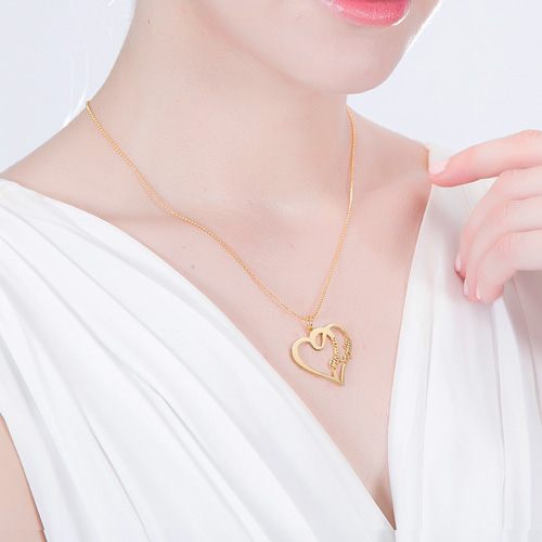 Love Heart Necklace With Two Names Gold Plated Silver