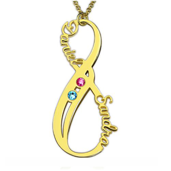Vertical Infinity Name Necklace with Birthstones In Gold