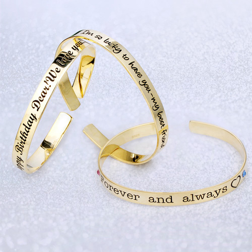 Engraved Bangle With Birthstones Gold