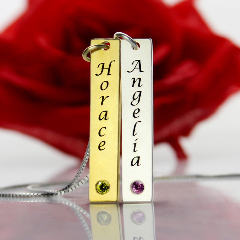 Custom Couple Name Tag with Birthstones