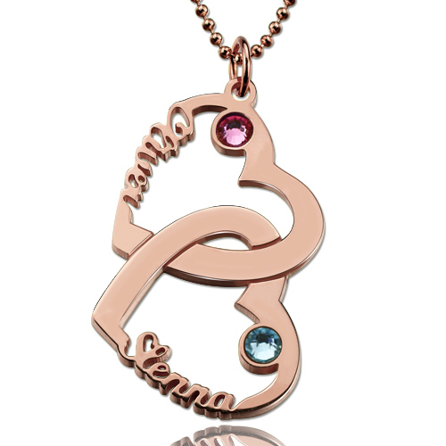 Heart in Heart Name Necklace Rose Gold