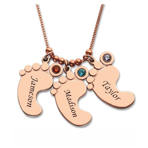 Mother Pendant Baby Feet Necklace - Rose Gold