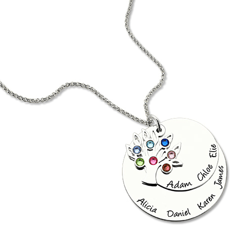 Personalized Silver Disc Family Tree Necklace