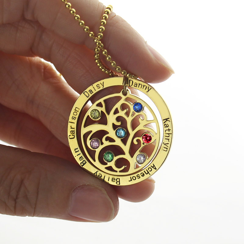 Family Tree Birthstone Necklace In Gold